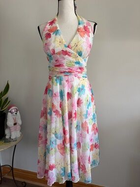 Alyn Paige Pastel Multi Floral Halter Midi Dress